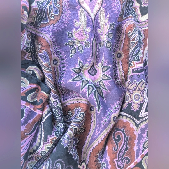 ETRO Milano Silk & Wool Purple Pink Black Paisley Print Large Scarf 67x26 - Picture 11 of 13